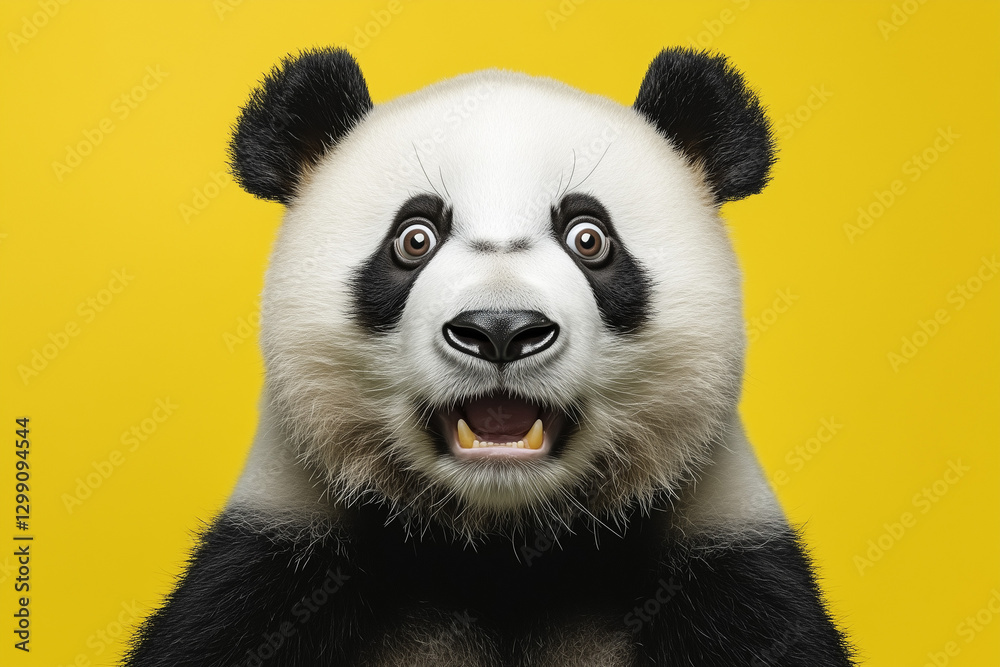 Fototapeta premium Shocked panda with big eyes isolated on a color background