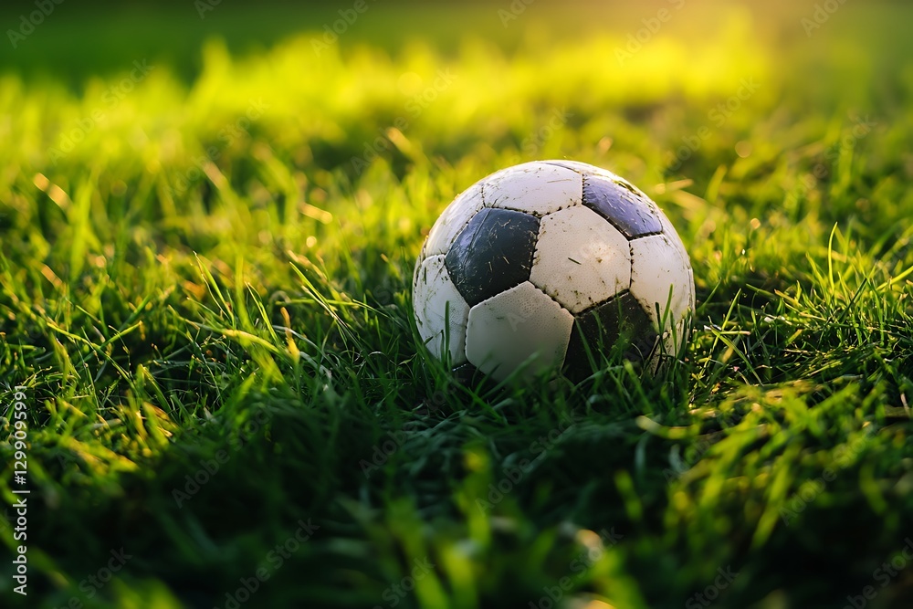 Fototapeta premium Soccer Ball on Lush Green Grass