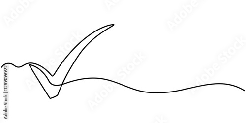 Continuous line drawing of check mark. One continuous line tick. Continuous line drawing of tick. Check mark linear icon, Vector illustration of check mark continuous one line drawing. Pro. 