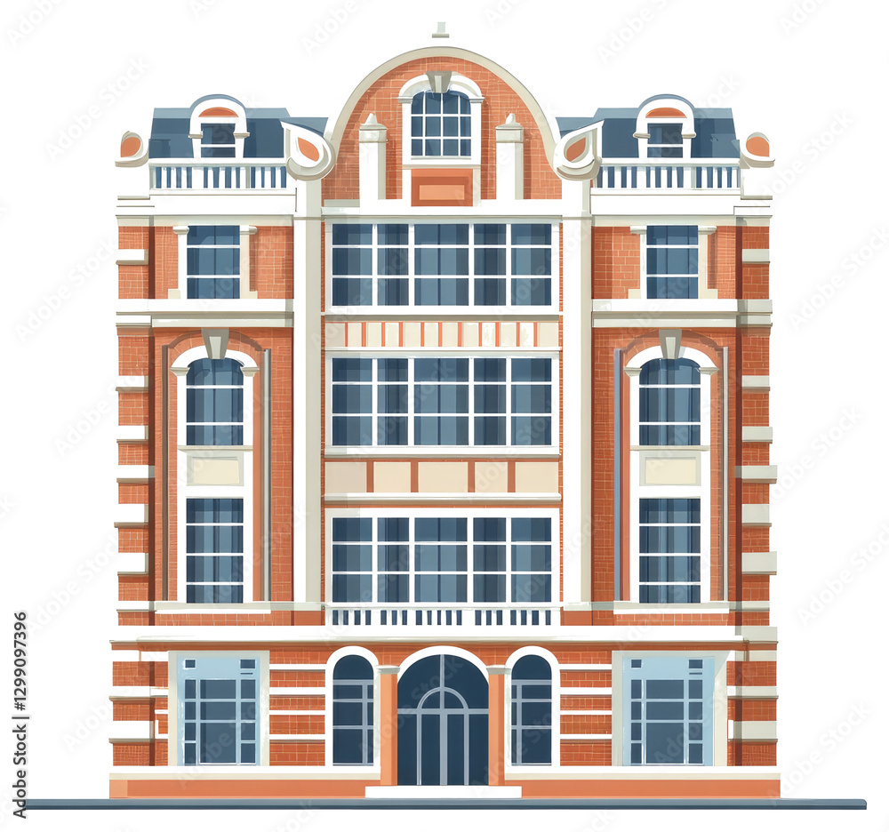 Obraz premium A detailed architectural illustration of a building with many windows