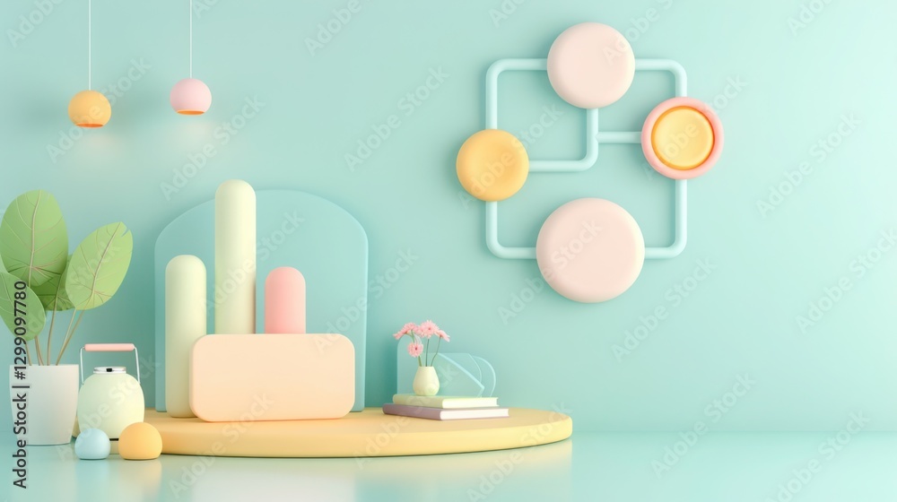 Pastel Geometric Shapes Minimalist Interior Design 3D Render Pastel Geometric Shapes Minimalist Interior Design 3D Render