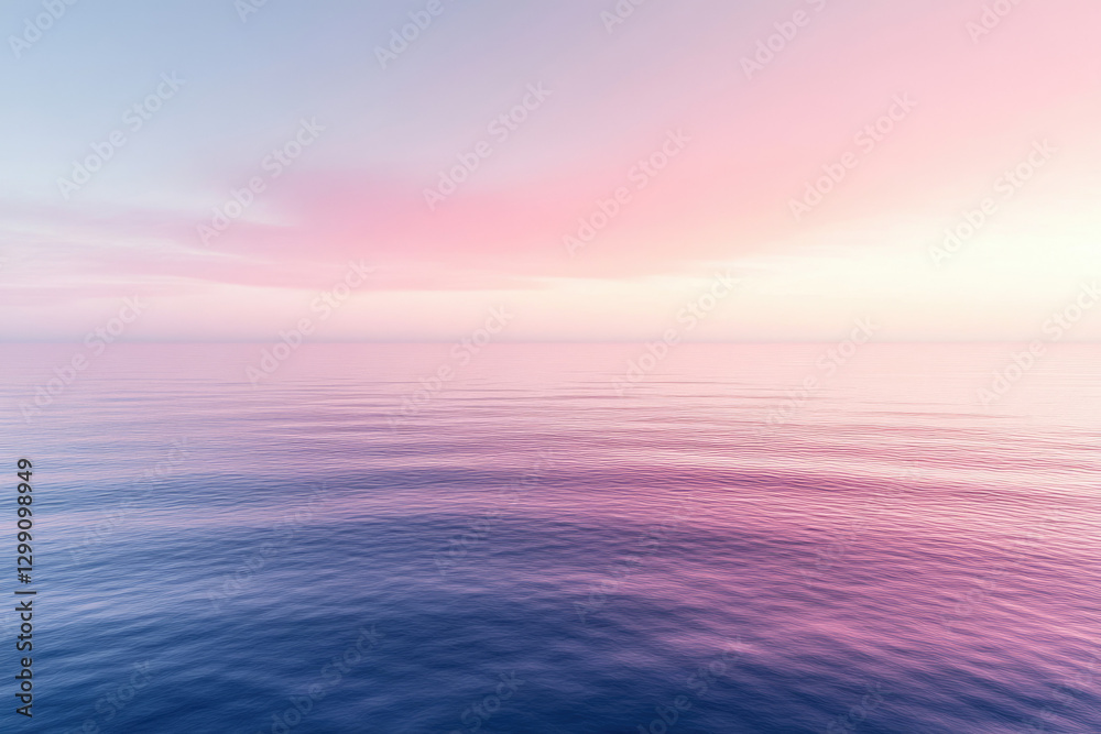 Obraz premium Serene pink and purple sunset reflecting on calm ocean water.