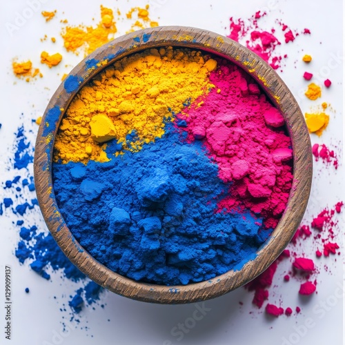 Bright Colored Powders in a Bowl Arranged for a Traditional Celebration Festival