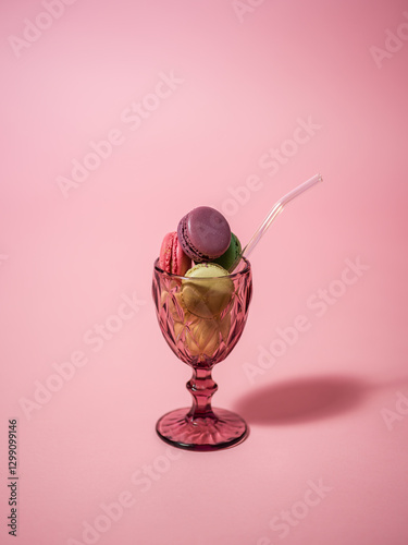 Colourful macaroons in a glass