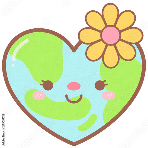 Cute Heart Shape Earth Day with Daisy Flower