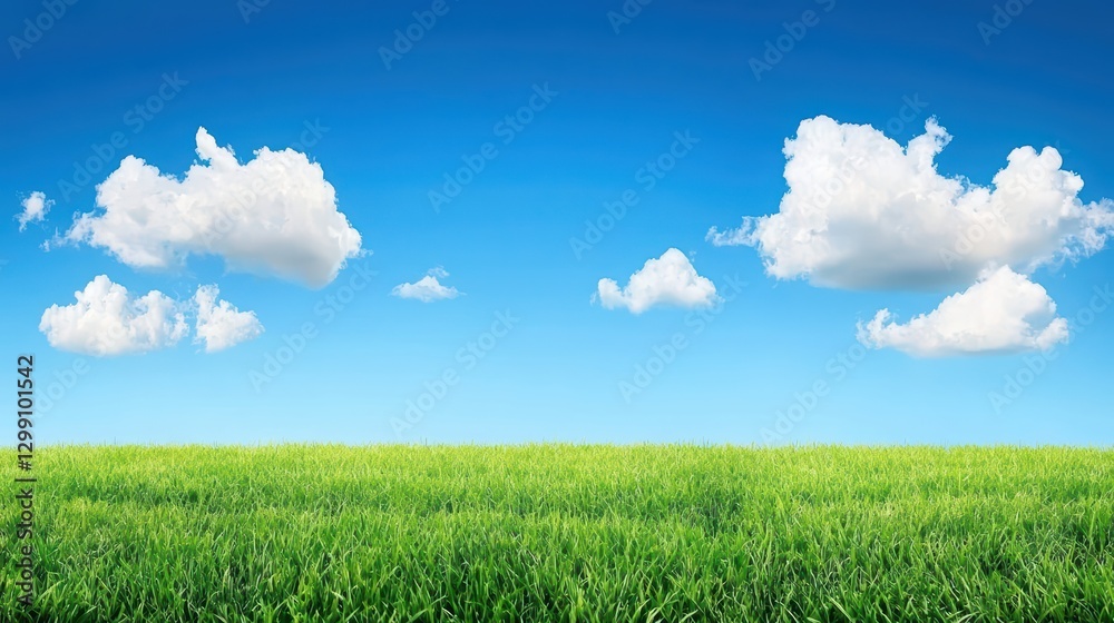 Obraz premium Serene Open Field Beneath Gentle Breeze and Bright Blue Sky