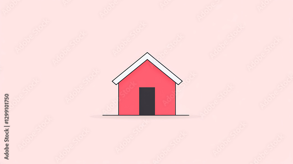 A simplistic illustration of a house with a red body, white roof trim, and a dark grey door, presented on a pale pink backdrop. A simplistic illustration of a house with a red body, white roof trim, and a dark grey door, presented on a pale pink backdrop.