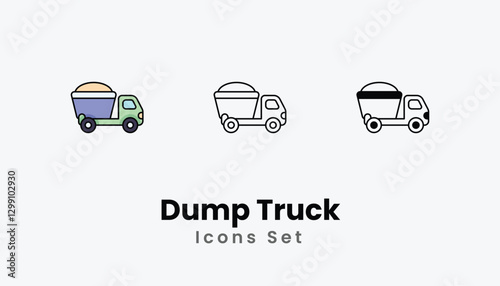 Dump Truck Icons thin line and glyph vector icon stock illustration