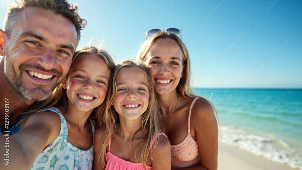 Joyful Family Beach Selfie: Perfect for Travel Ads, Vacation Rentals, and Summer Holiday Promotions Joyful Family Beach Selfie: Perfect for Travel Ads, Vacation Rentals, and Summer Holiday Promotions