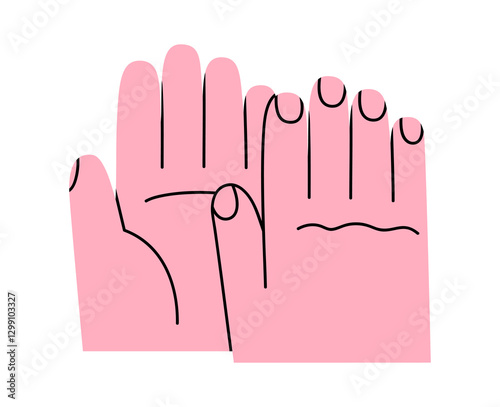 Hand drawn cute cartoon illustration high five human hands gesture. Flat vector clapping arms sign doodle. Support or cooperation sticker. Success congratulation icon. Greeting interaction. Isolated.