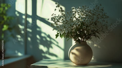 Bouquet of Pink and White Flowers in a Simple Vase With Soft Light Casting Sh...