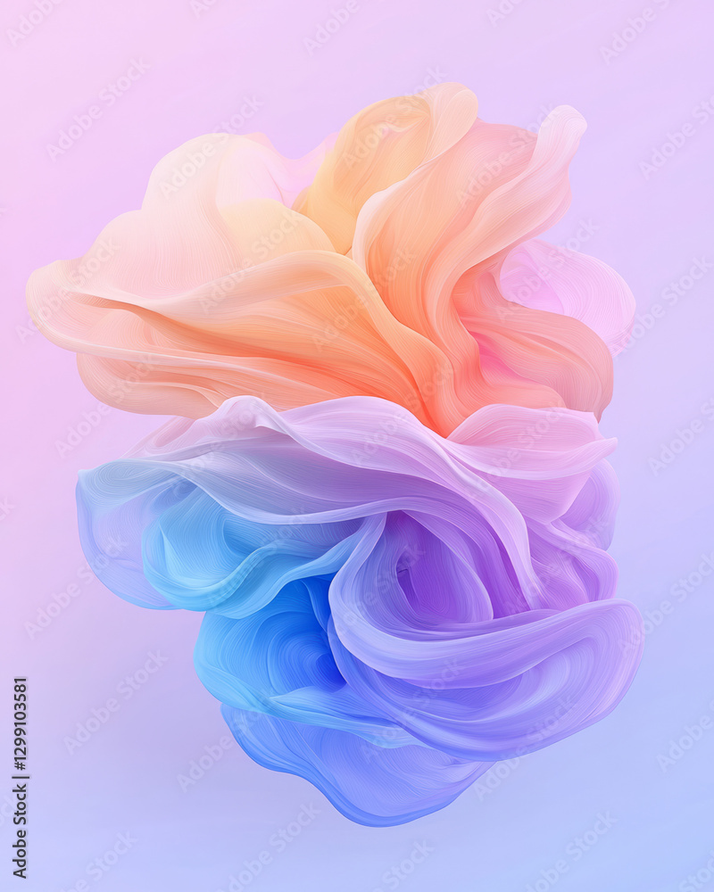 Obraz premium Surreal overhead perspective of a brain-like structure fused with flowing watercolor gradients,