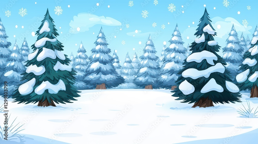 Obraz premium Snow Covered Trees in Winter Woods Landscape with Clear Blue Sky