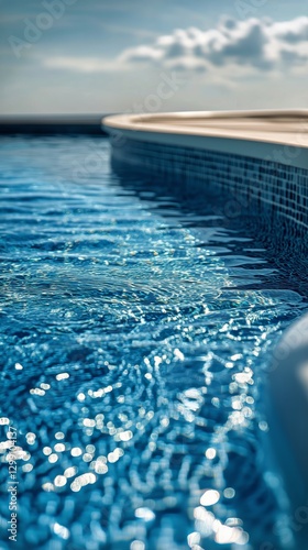 Clear Blue Water Reflects the Sun in a Tranquil Oceanfront Pool During a Brig...