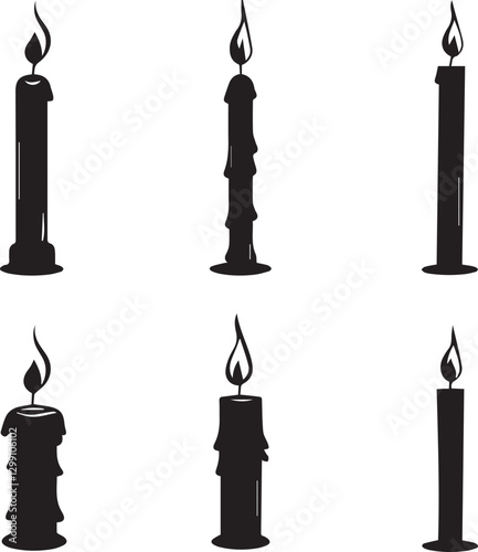 A simple candle light set isolated black and white