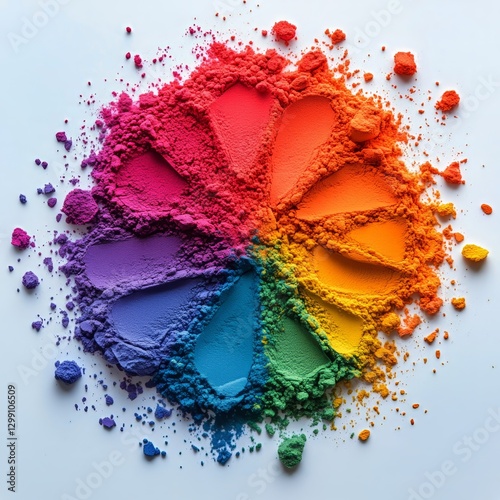 Colorful Powdered Pigments Arranged in a Vibrant Wheel Pattern for Artistic P...