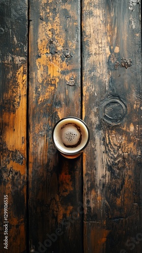 Coffee Resting in a Cup on a Rustic Wooden Table With a Textured Surface in t...