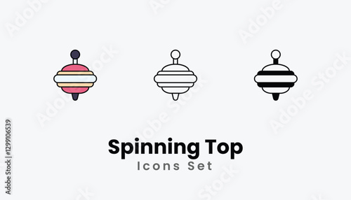 Spinning Top Icons thin line and glyph vector icon stock illustration