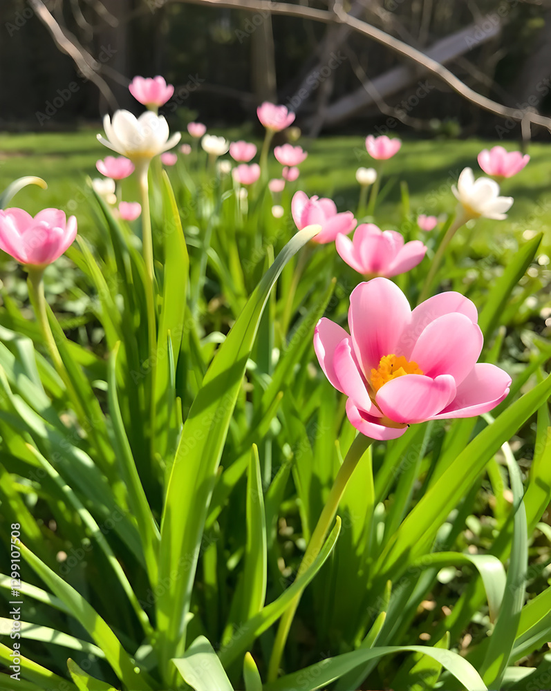 Obraz premium pink tulips in spring