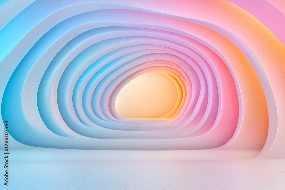 Fototapeta premium Minimal overhead shot emphasizing sleek metallic arcs in a swirling gradient ground--each arch