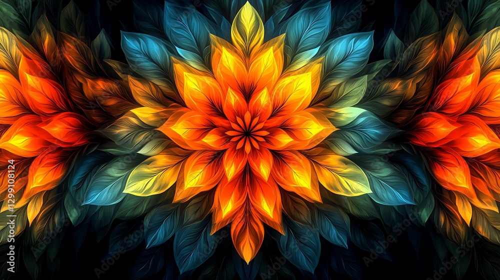 custom made wallpaper toronto digitalAbstract floral design, symmetrical, vibrant colors, decorative, graphic background, digital art