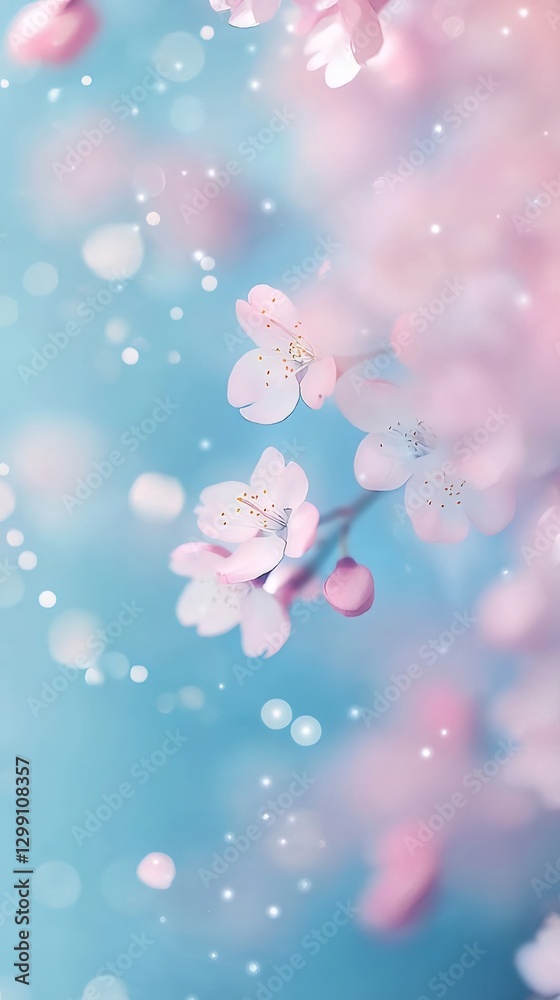 Pink blossoms falling, spring garden, bokeh background, phone wallpaper