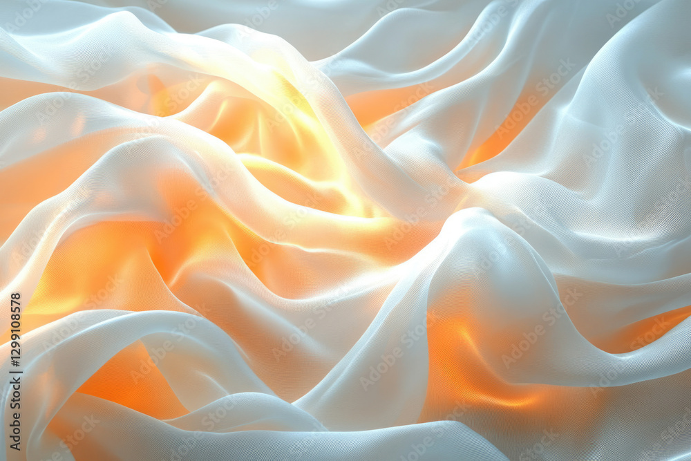 Obraz premium Soft, flowing white fabric with warm, golden highlights, creating a luxurious and elegant texture.