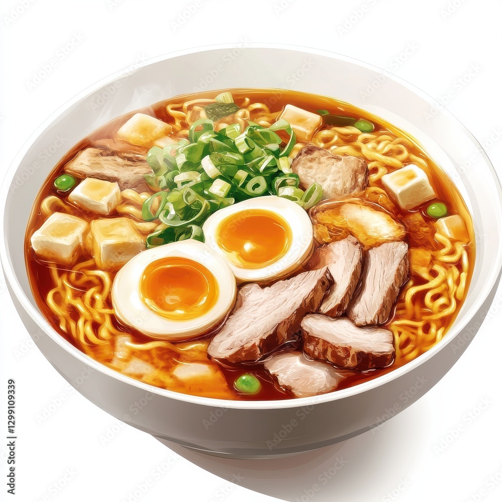 Highdefinition realistic soup noodles with appealing presentation and ingredients Highdefinition realistic soup noodles with appealing presentation and ingredients