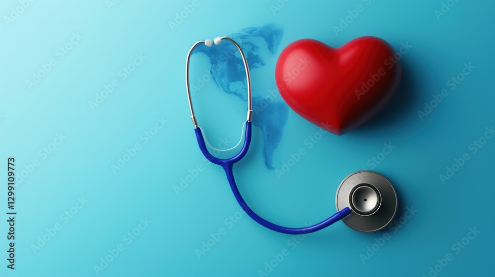 Celebrating World Health Day with a symbol of health and wellness featuring a stethoscope and heart on a blue background Celebrating World Health Day with a symbol of health and wellness featuring a stethoscope and heart on a blue background