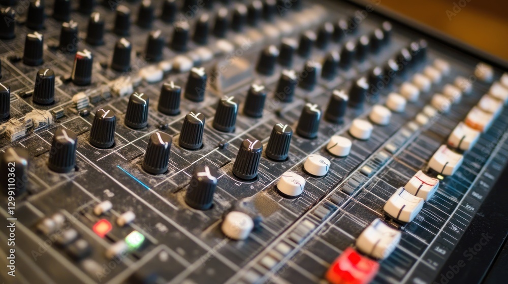 Close-up audio mixer console in a recording studio Close-up audio mixer console in a recording studio