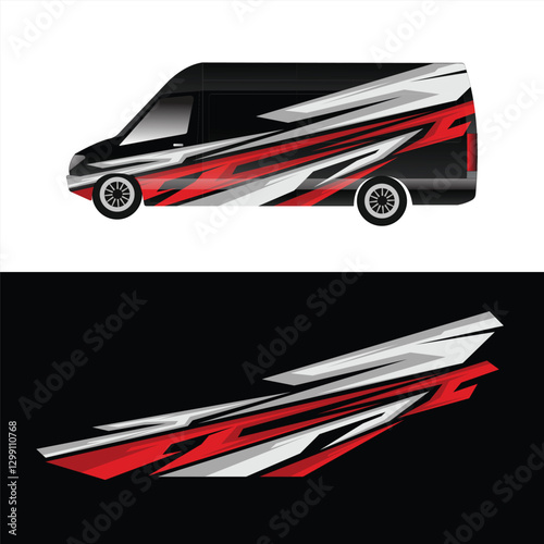 Racing car body background livery decal design with red and white color combination