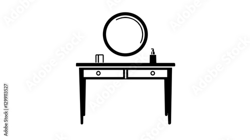 Outline dressing table design on white background for beauty and home decor concept