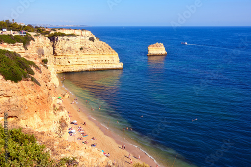 walking path with breathtaking views through the coast from porches to benagil caves lagoa algarve portugal