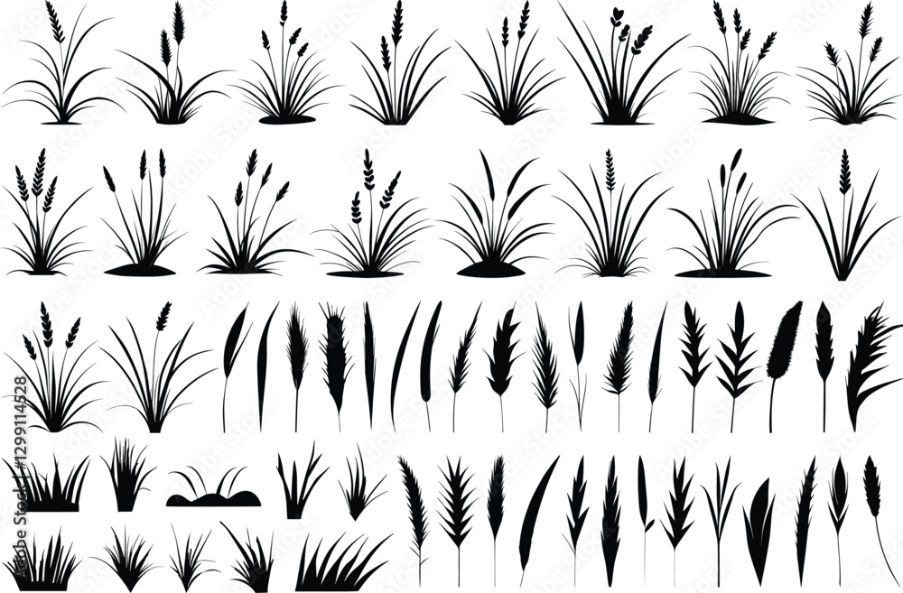Obraz premium Grass silhouettes set. Black grass vector illustrations isolated on transparent background