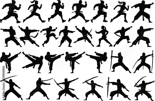 Ninja silhouettes set. Vector illustration