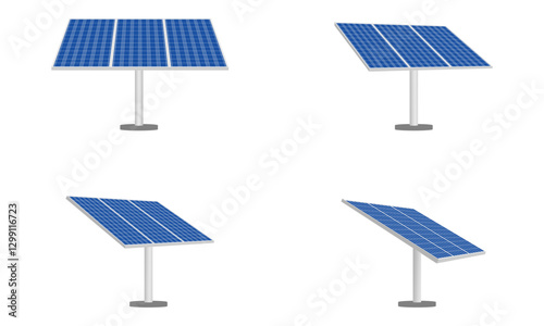 solar panel with stand set vector illustration isolated on white background.