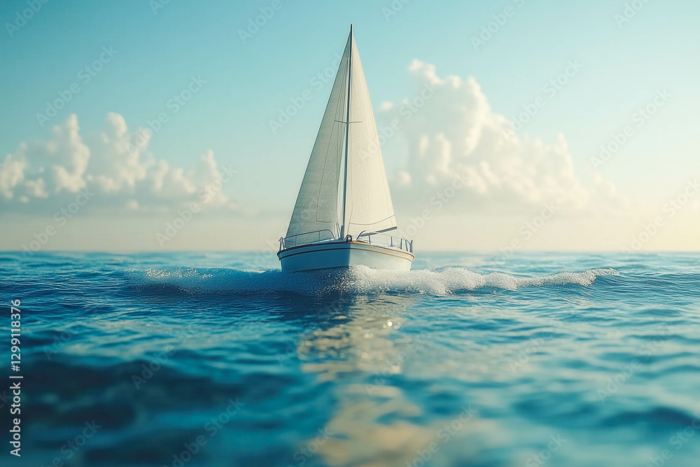 Obraz premium Sailboat gliding on tranquil sea under clear blue sky