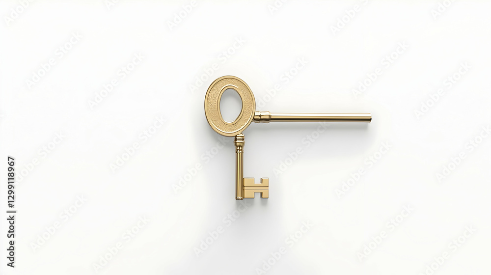 Golden Key Object Isolated on White Background with Intricate Design Golden Key Object Isolated on White Background with Intricate Design