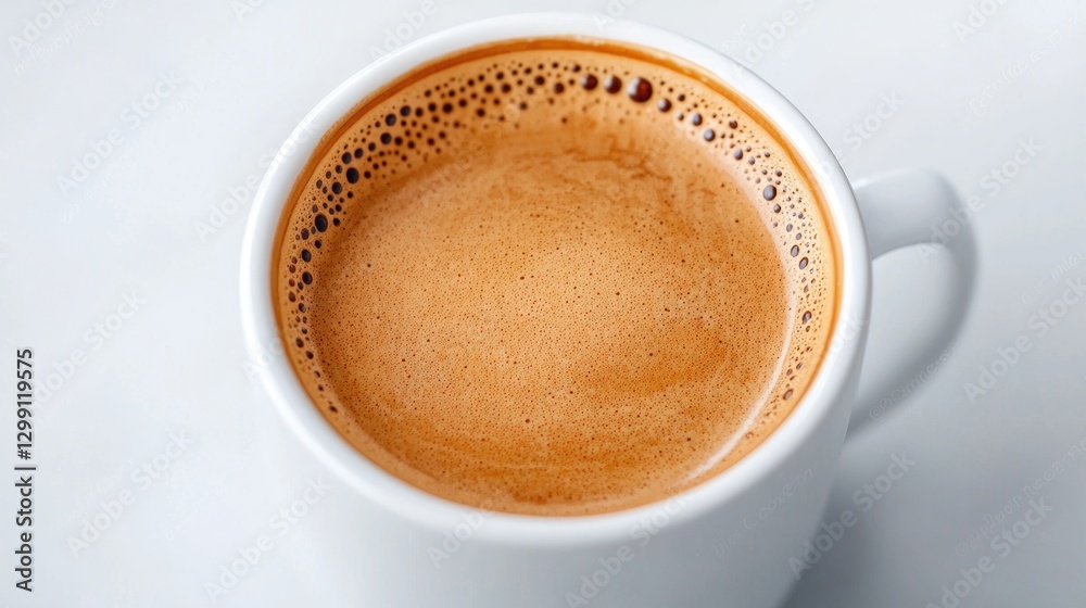 Fototapeta premium Close-up Espresso in White Cup on White Surface. Possible use Stock photo