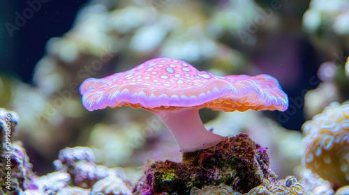 Pink coral mushroom in aquarium