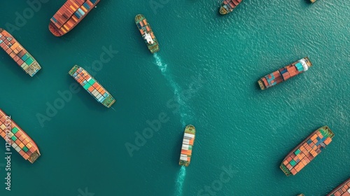 Shipping industry chaos container ships in turmoil ocean waters aerial view gigapixel scale impact photo