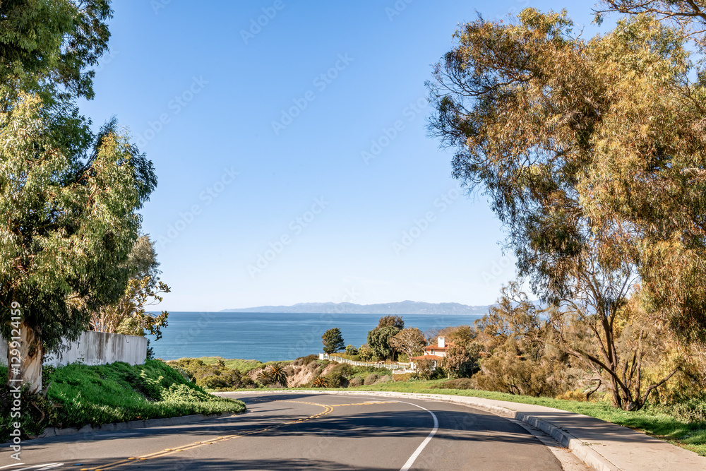 Streets and Roads throughout Palos Verdes Estates in Southern California on a beautiful sunny day Streets and Roads throughout Palos Verdes Estates in Southern California on a beautiful sunny day