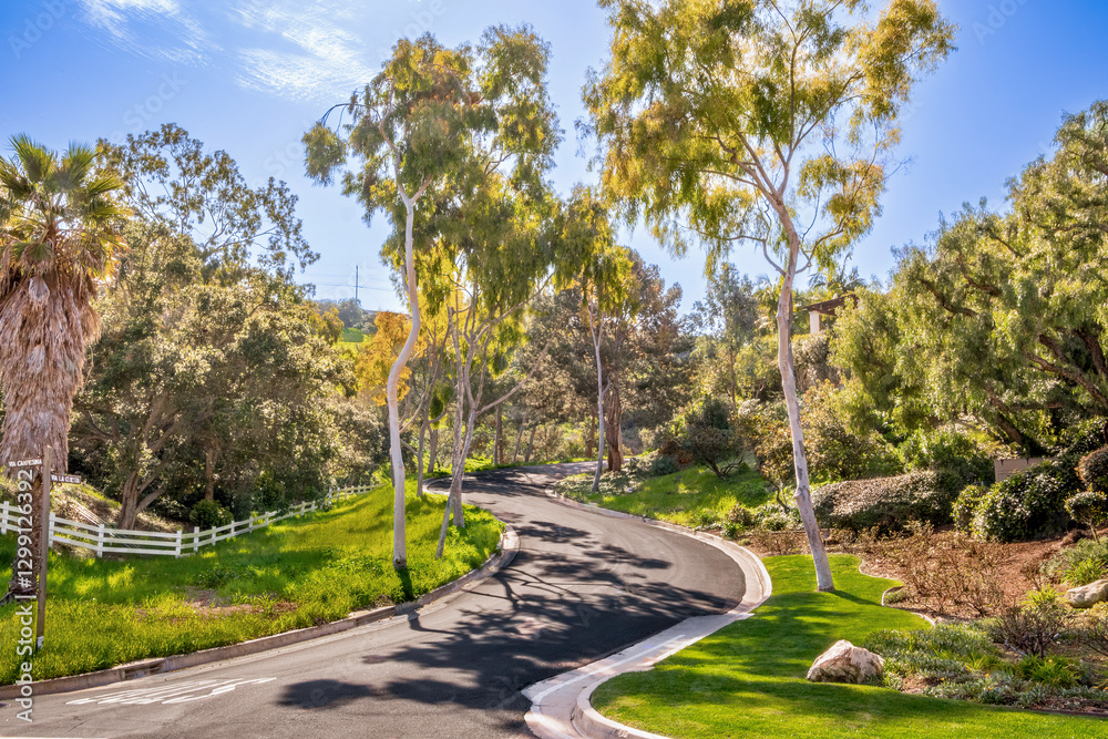 Streets and Roads throughout Palos Verdes Estates in Southern California on a beautiful sunny day