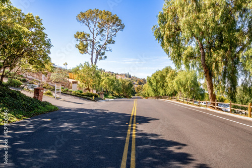 Streets and Roads throughout Palos Verdes Estates in Southern California on a beautiful sunny day 