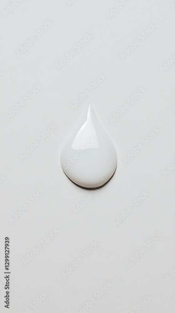 Fototapeta premium A pristine droplet of white liquid rests on a neutral surface, its smooth texture reflecting light. The composition is minimalist and clean.