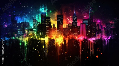Abstract Colorful Cityscape at Night