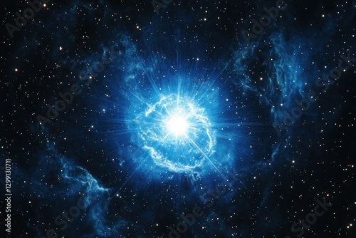 white dwarf star, casting bluish light in the cosmos, celestial bodies adorning the backdrop