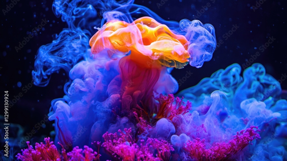 Naklejka premium Ethereal vibrancy, abstract bloom of light and color in dark expanse