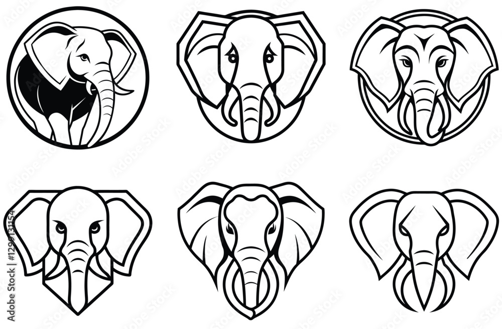 Fototapeta premium Elegant Elephant Head Line Art Logo Bundle – Timeless & Versatile Branding Pack