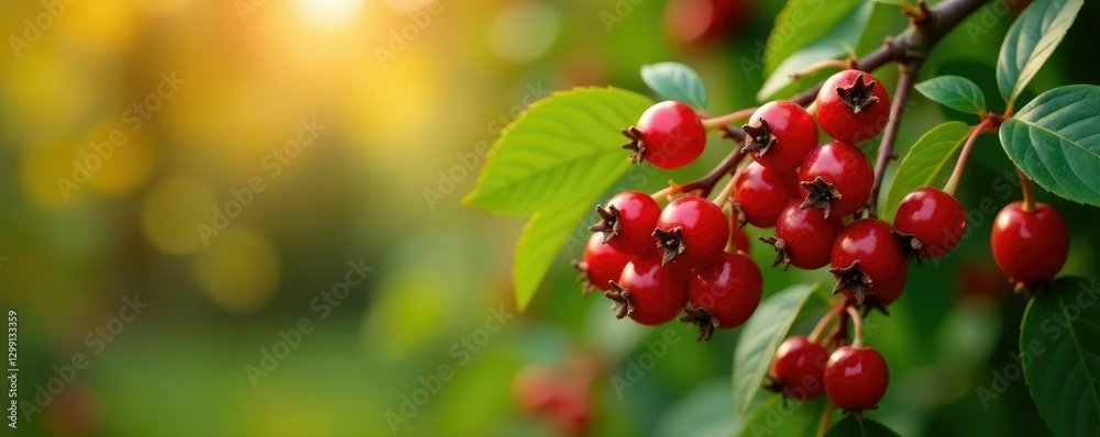 Gooseberry bush in autumn with ripe red berries, nature, foliage, tree Gooseberry bush in autumn with ripe red berries, nature, foliage, tree